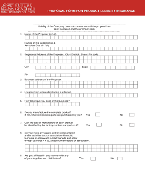 Product Liability Insurance Proposal Form