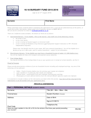 16-18 Bursary Fund Application Form