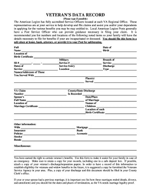 Veteran's Data Record Form