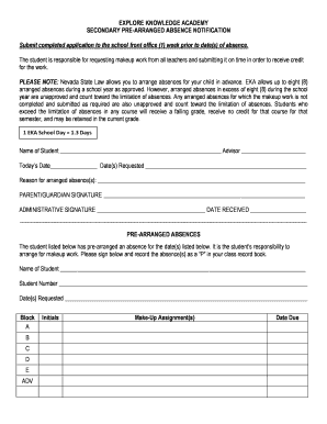 Secondary Pre-Arranged Absence Notification