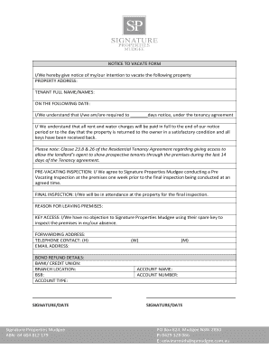 Notice to Vacate Form
