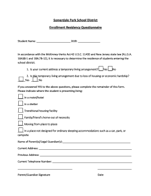 Somerdale Park School District Enrollment Residency Questionnaire