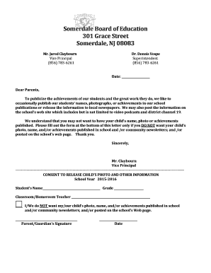 Consent to Release Child's Photo and Information