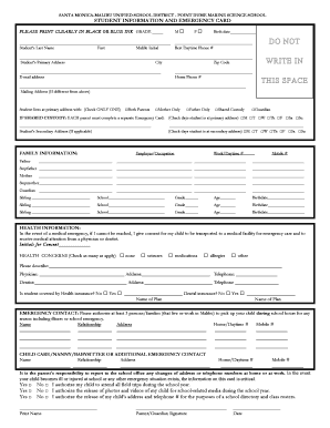Student Information and Emergency Card
