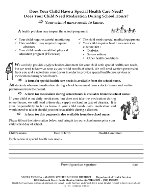 School Health Care Needs Form