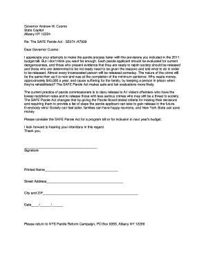 SAFE Parole Act Support Letter