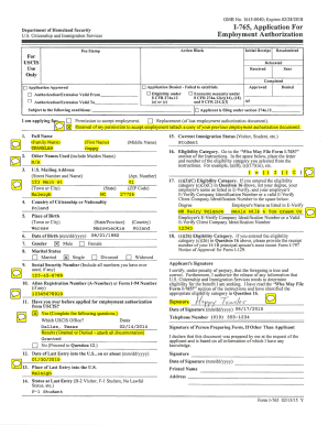 Formulaire I-765 d'autorisation d'emploi