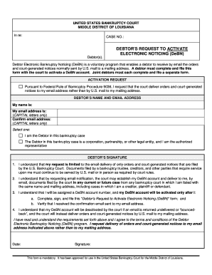 Debtor's Request to Activate Electronic Noticing (DeBN)