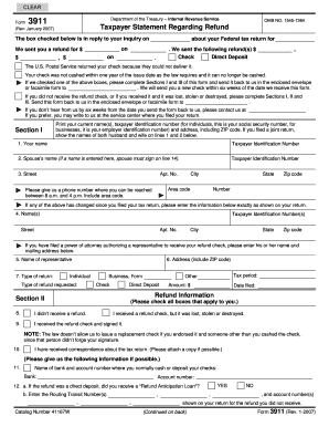 IRS Form 3911 Taxpayer Statement Regarding Refund