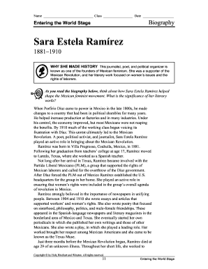Sara Estela Ramírez Biography Worksheet