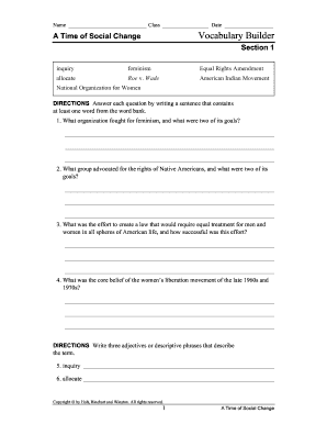 Social Change Vocabulary Builder Worksheet