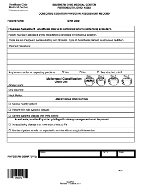 Conscious Sedation Physician Assessment Record