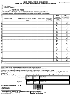 Home Medications Form