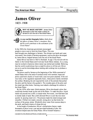 James Oliver Biography Worksheet