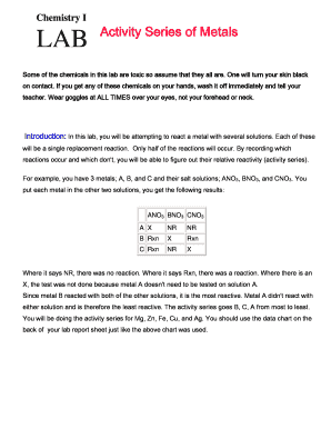 Chemistry Lab Activity Series of Metals