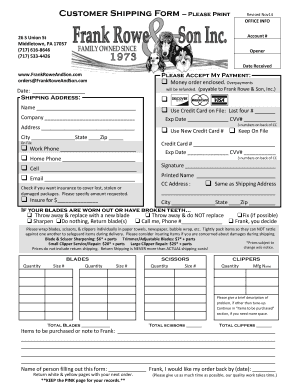 Customer Shipping Form