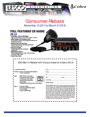 Cobra 29 LX CB Radio Consumer Rebate Form