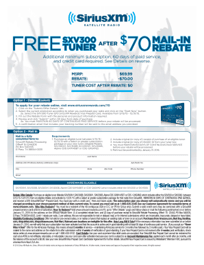 SiriusXM SXV300 Tuner Rebate Form