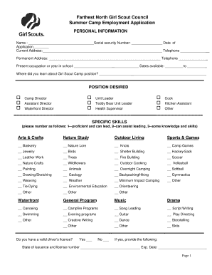 Girl Scout Summer Camp Employment Application