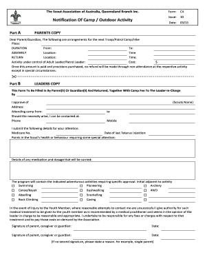 Scout Camp Notification Form