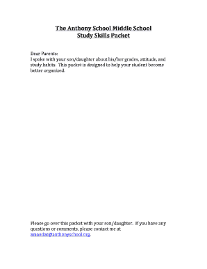 Middle School Study Skills Packet