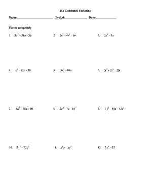 Algebra Factoring Worksheet