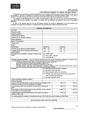 Application for Private Person to Trade via DNB Trade