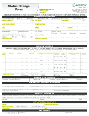 Mercy Health Plans Status Change Form