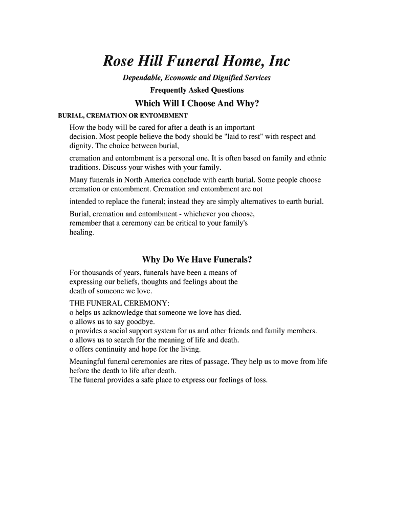 Fillable Online Rose Hill Funeral Home, Inc Fax Email Print pdfFiller