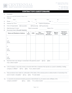 Contractor's Questionnaire