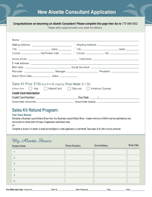 Aloette Consultant Application and Agreement