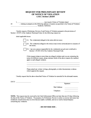 Request for Preliminary Review of Notice of Violation