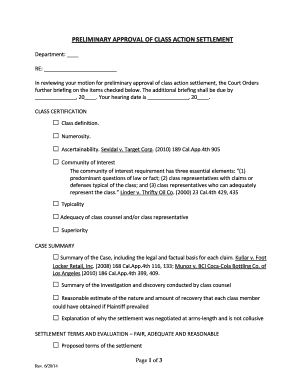 Preliminary Approval of Class Action Settlement