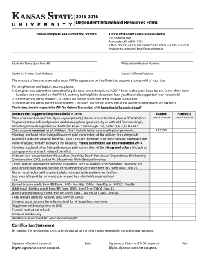 Dependent Household Resources Form