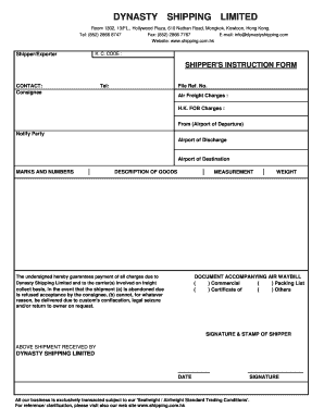 Shipper's Instruction Form