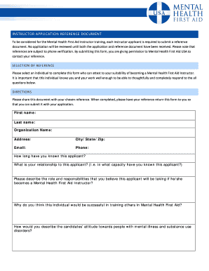Mental Health First Aid Instructor Reference Form