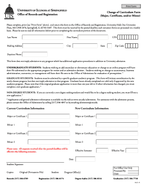 University of Illinois at Springfield Change of Curriculum Form