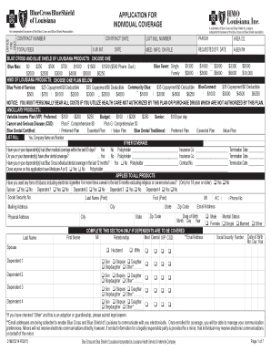 Blue Cross and Blue Shield of Louisiana Individual Coverage Application