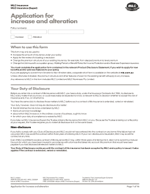 MLC Insurance Super Application for Increase and Alteration
