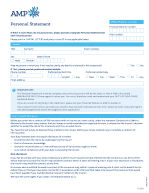AMP Life Insurance Personal Statement