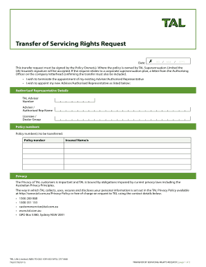 Transfer of Servicing Rights Request