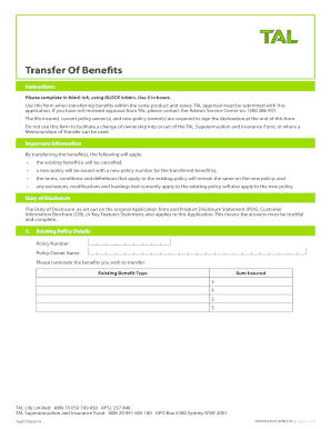 TAL Transfer of Benefits Form