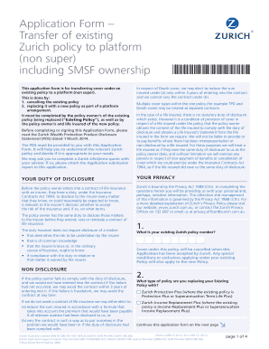 Zurich Policy Transfer Application Form