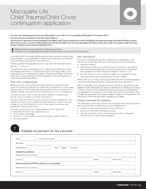 Macquarie Life Child Trauma Cover Continuation Application