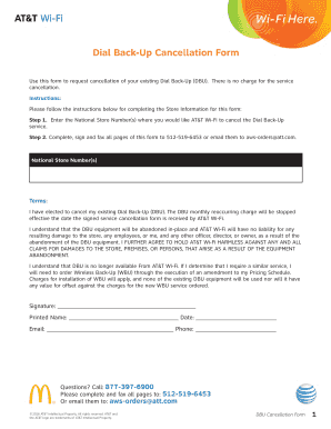 Dial Back-Up Cancellation Form