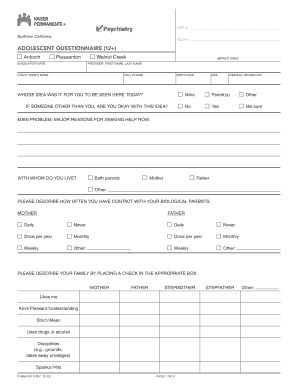 Adolescent Questionnaire (12+) for Mental Health