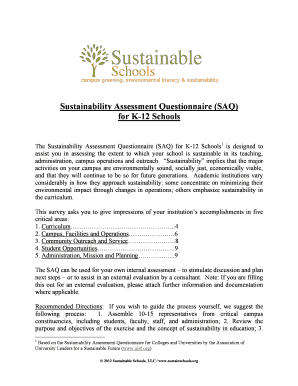 Sustainability Assessment Questionnaire for K-12 Schools