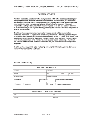 Pre-Employment Health Questionnaire