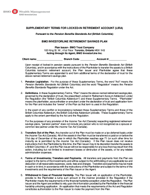 Supplementary Terms for Locked-In Retirement Account (LIRA)