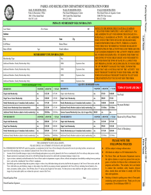Parks and Recreation Department Registration Form